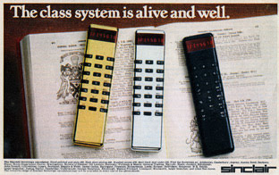 Advertisement for Sinclair Sovereign electronic calculator