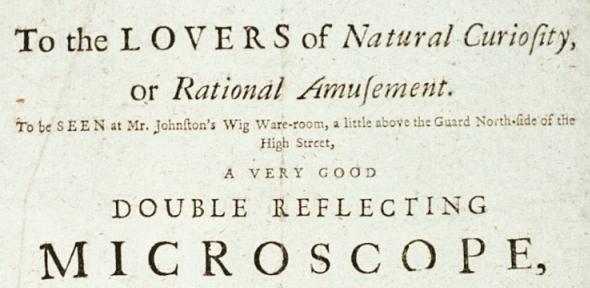 Detail of an advertisement for a microscope demonstration by John Cuff