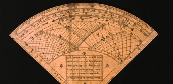 Boxwood Gunter-type sector, showing a two-dimensional representation of the heavens, 1706 (Wh.5991). Boxwood sector showing a representation of the heavens
